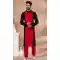 Black Red Banarasi Silk Weaving Work Mens Kurta Pajama - 12103205274