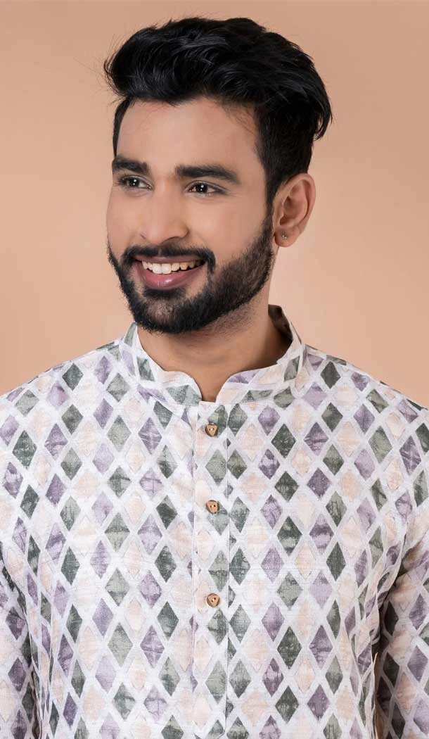 Multi Color Cotton With Digital Print Mens Kurta Pajama - 12103205275