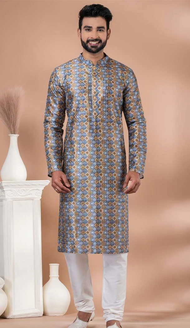 Multi Color Cotton With Digital Print Mens Kurta Pajama - 12103205276