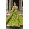 Women Navratri Chaniya Choli Gota Patti Lace Work Faux Georgette Parrot Green Plus Size