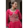 Women Pink Gota Patti Lace Work Faux Georgette Lahariya Printed Plus Size