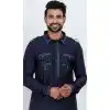 Viscose Plain Mens Pathani Plus Size Kurta With Pajama In Black - 12124205519