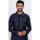 Viscose Plain Mens Pathani Kurta With Pajama In Black - 12124205519