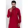 Viscose Plain Mens Pathani Plus Size Kurta With Pajama In Red - 12124205520