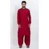 Viscose Plain Mens Pathani Plus Size Kurta With Pajama In Red - 12124205520