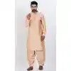 Viscose Plain Mens Pathani Plus Size Kurta With Pajama In Chiku - 12124205521