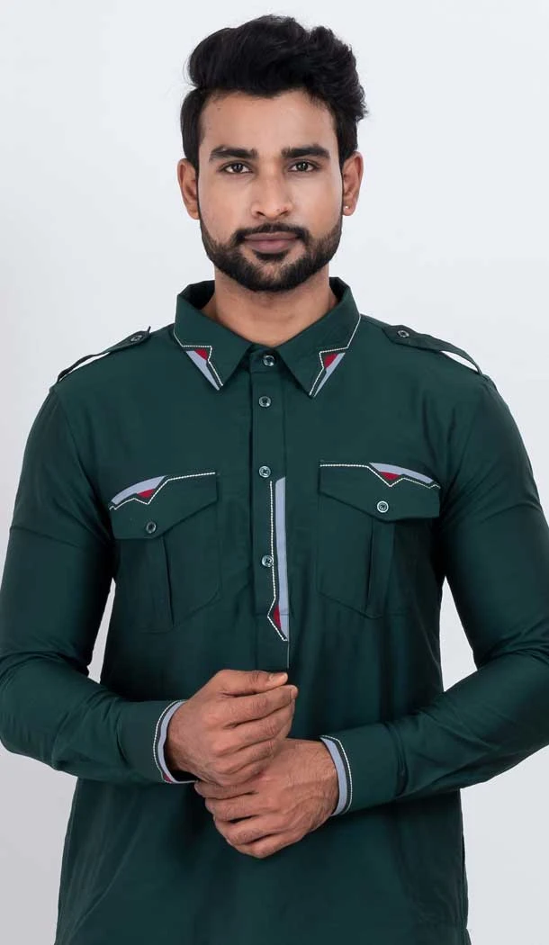 Viscose Plain Mens Pathani Kurta With Pajama In Rama - 12124205522