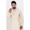 Viscose Plain Mens Pathani Plus Size Kurta With Pajama In Cream - 12124205523