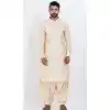 Viscose Plain Mens Pathani Plus Size Kurta With Pajama In Cream - 12124205523