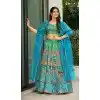 Women Silk Navratri Chaniya Choli Designer Digital Printed Sea Green Plus Size