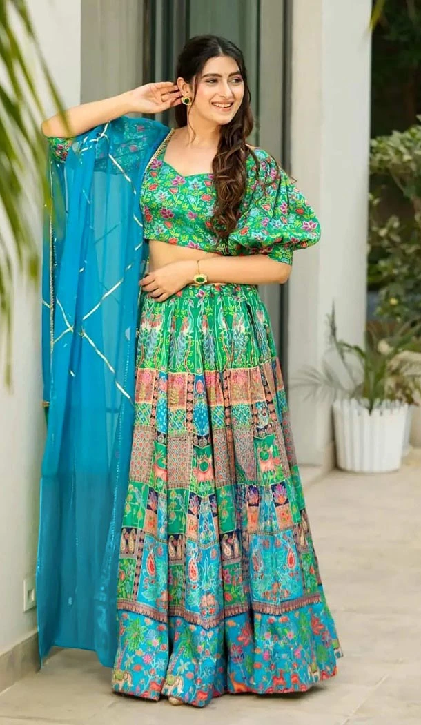 Women Silk Navratri Chaniya Choli Designer Digital Printed Sea Green - 160851264