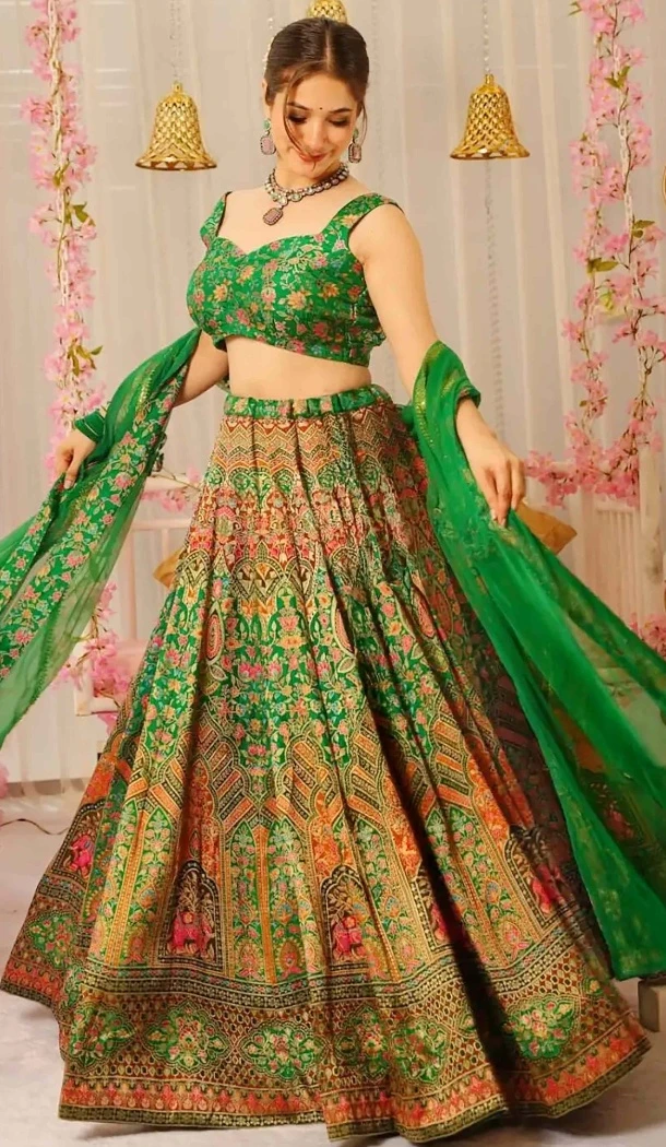 Women Silk Navratri Chaniya Choli Green Designer Digital Printed - 160851266