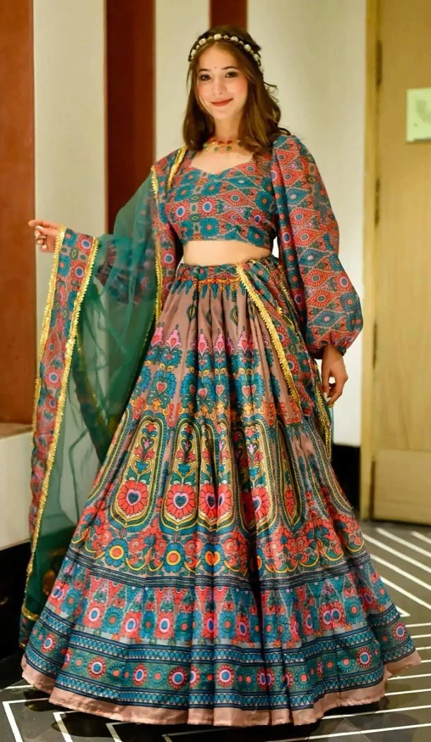 Women Blue Silk Designer Digital Printed Navratri Chaniya Choli - 160851267