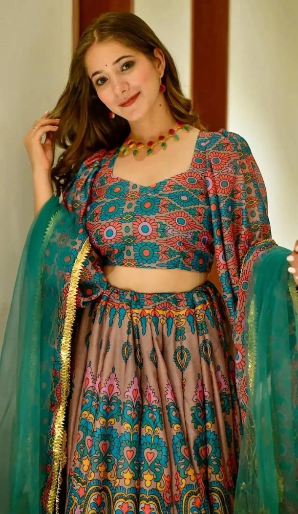Women Blue Silk Designer Digital Printed Navratri Chaniya Choli - 160851267