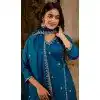 Teal Blue Silk Blend Resham Work Festival Wear Readymade Plus Size Salwar Kameez - 12135205737