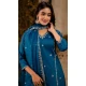 Teal Blue Silk Blend Resham Work Festival Wear Readymade Salwar Kameez - 12135205737