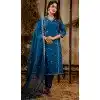 Teal Blue Silk Blend Resham Work Festival Wear Readymade Plus Size Salwar Kameez - 12135205737