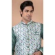 Green Banarasi Silk Digital Printed Part Wear Mens Kurta With Jacket - 12144205817