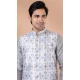 Grey Banarasi Silk Digital Printed Part Wear Mens Kurta With Jacket - 12144205819