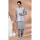 Grey Banarasi Silk Digital Printed Part Wear Mens Kurta With Jacket - 12144205819