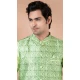 Banarasi Silk Digital Printed Part Wear Mens Kurta With Jacket In Lime Green - 12144205821
