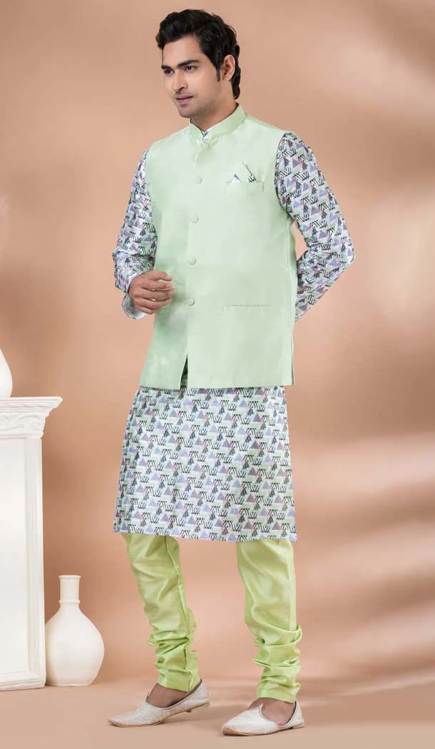 Multi Color Digital Printed Silk Part Wear Mens Kurta With Jacket - 12144205823