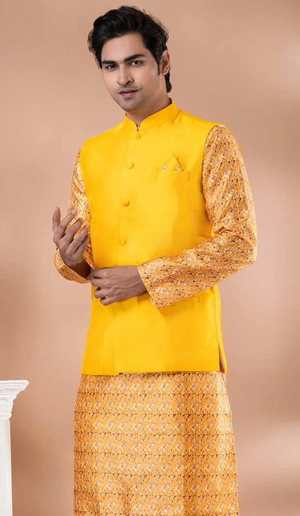 Multi Color Silk Digital Printed Part Wear Mens Kurta With Jacket - 12144205825