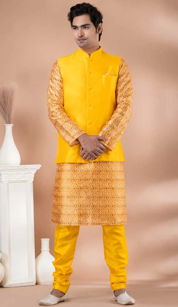 Multi Color Silk Digital Printed Part Wear Mens Kurta With Jacket - 12144205825
