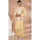 Light Yellow Banarasi Silk Digital Printed Part Wear Mens Kurta With Jacket - 12144205827