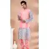 Function Wear Multi Color Silk Digital Printed Readymade Plus Size Mens Kurta With Jacket - 12144205829