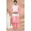 Pink Digital Printed Banarasi Silk Part Wear Plus Size Mens Kurta With Jacket - 12144205832