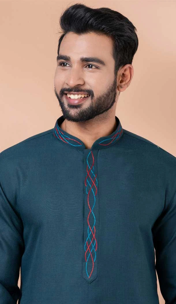 Dark Green Cotton Weaving Work Party Wear Mens Kurta Pajama - 12115205421