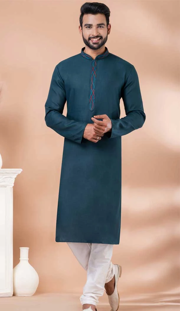Dark Green Cotton Weaving Work Party Wear Mens Kurta Pajama - 12115205421