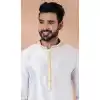 White Jacquard Weaving Work Party Wear Plus Size Mens Kurta Pajama - 12115205426