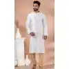 White Jacquard Weaving Work Party Wear Plus Size Mens Kurta Pajama - 12115205426