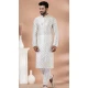 Off White Banarasi Dupion Weaving Work Party Wear Mens Kurta Pajama - 12115205427