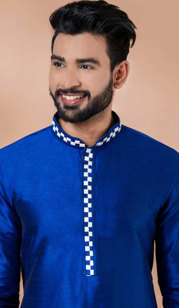 Royal Blue Banarasi Dupion Weaving Work Party Wear Mens Kurta Pajama - 12115205428