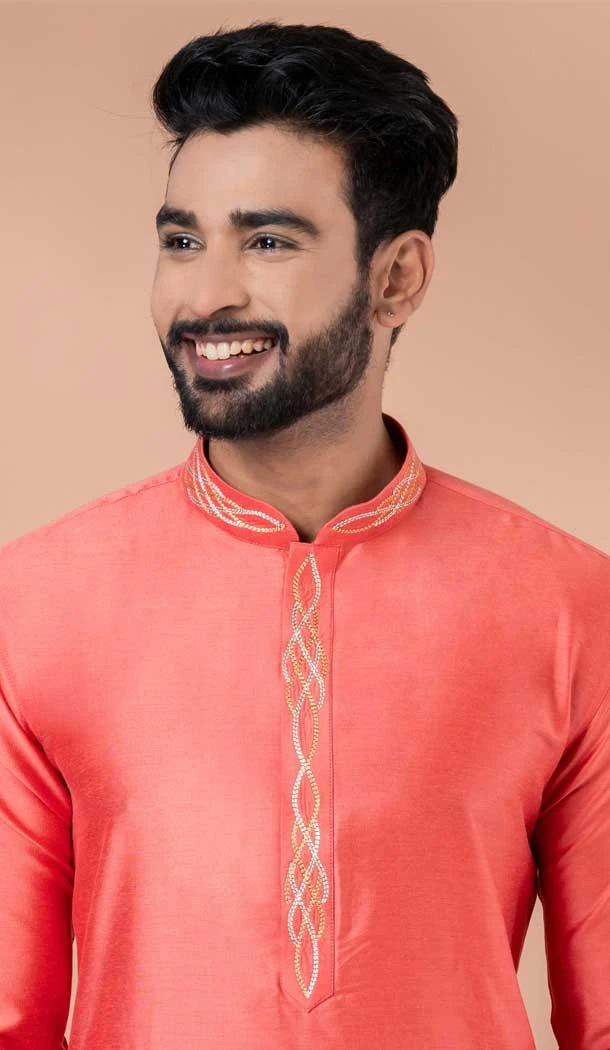 Rani Pink Viscose Weaving Work Party Wear Mens Kurta Pajama - 12115205429