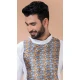 White Cotton Weaving Work Party Wear Mens Kurta Pajama - 12115205432