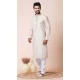 White Cotton Polyester Silk Printed Festival Wear Mens Kurta Pajama - 12116205437