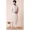 White Cotton Polyester Silk Printed Festival Wear Mens Plus Size Kurta Pajama - 12116205437