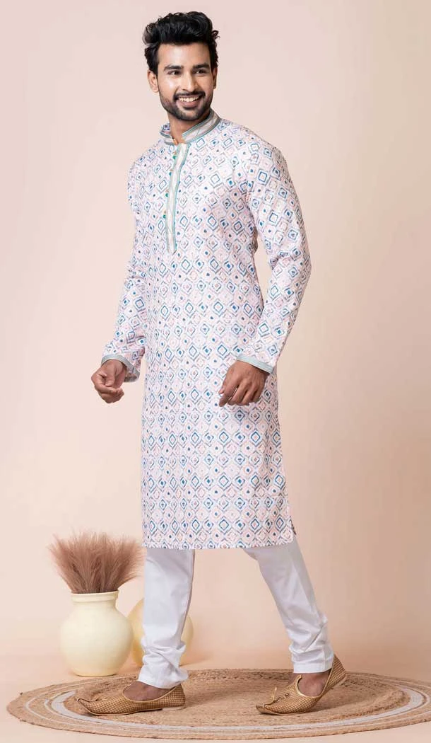Multi Color Cotton Polyester Printed Festival Wear Mens Kurta Pajama - 12116205439