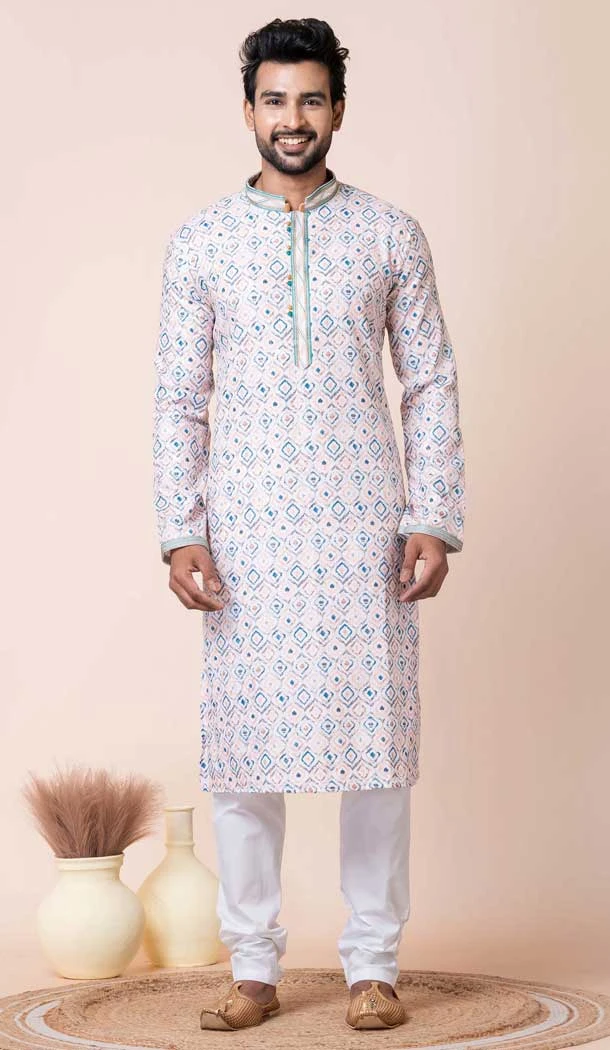 Multi Color Cotton Polyester Printed Festival Wear Mens Kurta Pajama - 12116205439