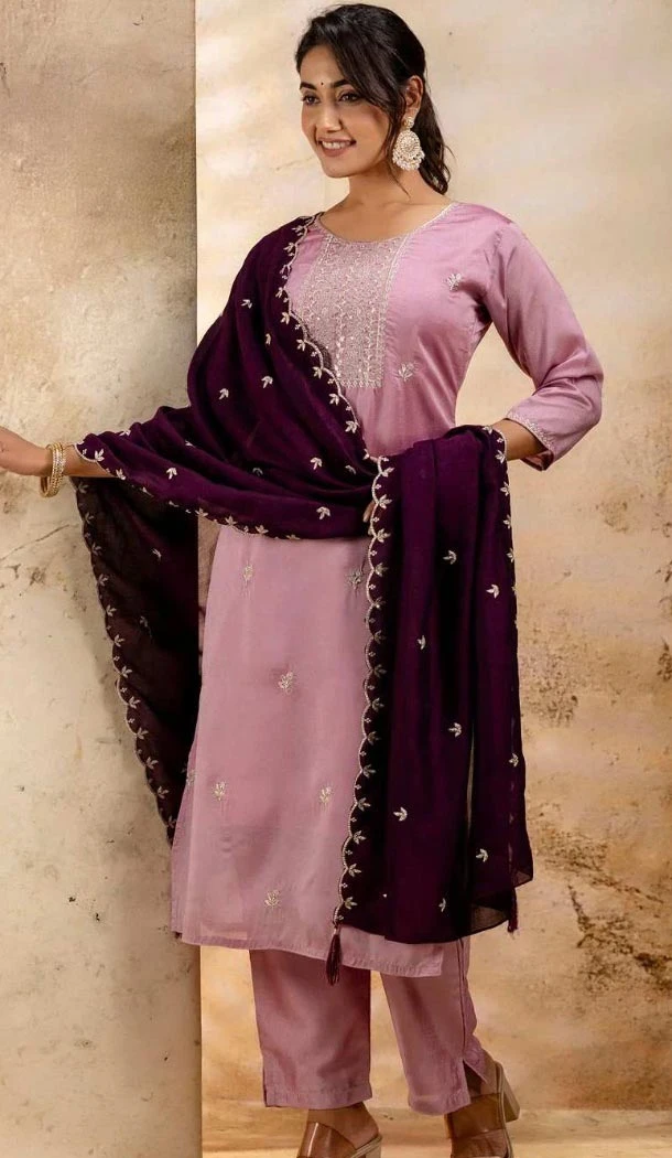 Women Embroidery Party Wear Salwar Suit Silk Blend Lavender - 12174206195 Women Embroidery Party Wear Salwar Suit Silk Blend Lavender - 12174206195