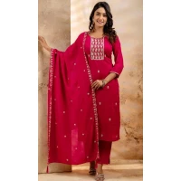 Women Silk Blend Party Wear Salwar Suit Embroidery Rani Pink - 12174206196