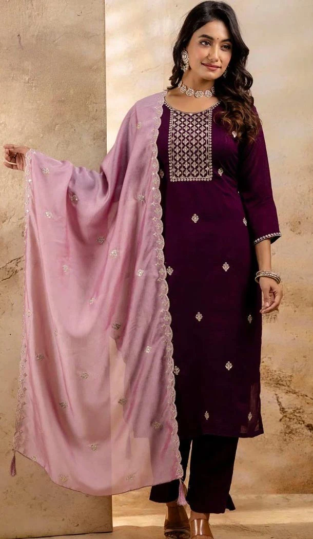 Women Purple Party Wear Salwar Suit Embroidery Silk Blend - 12174206197 Women Purple Party Wear Salwar Suit Embroidery Silk Blend - 12174206197