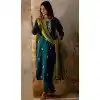 Women Party Wear Salwar Suit Rama Blue Embroidery Silk Blend Plus Size