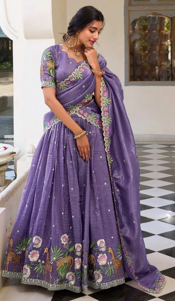 Women Party Lehenga Choli Gold Crush Lavender Embroidery - 12197206414 Women Party Lehenga Choli Gold Crush Lavender Embroidery - 12197206414