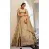 Women Beige Party Lehenga Choli Gold Crush Embroidery Plus Size