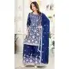 Women Palazzo Suit Pure Heavy Chinnon Silk Heavy Embroidery Work Royal Blue Plus Size